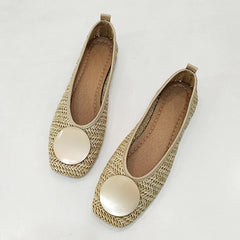 Decoration Shallow Loafers Women Weave Ballet Flats Casual