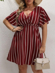 Striped V-neck short-sleeved dress casual bohemian