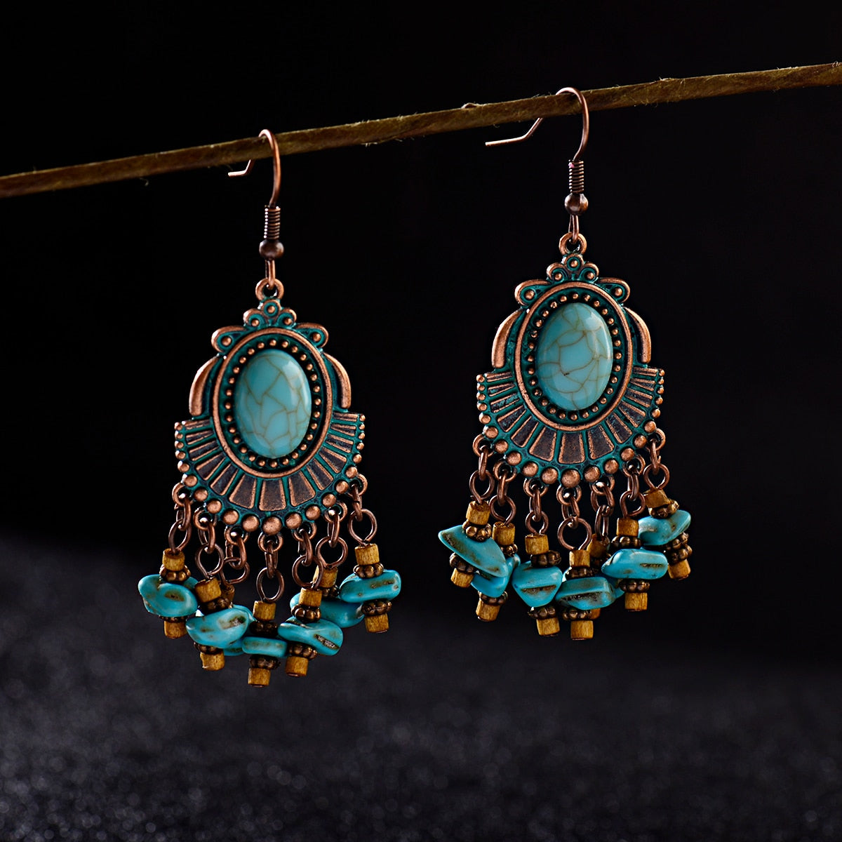 Classic Ethnic Turquoises Water Drop Earrings Bohemian Vintage Jewelry