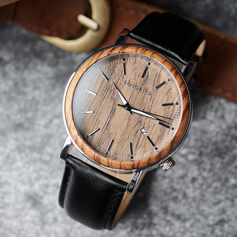 Watch Men Wooden Metal Quartz Special Design