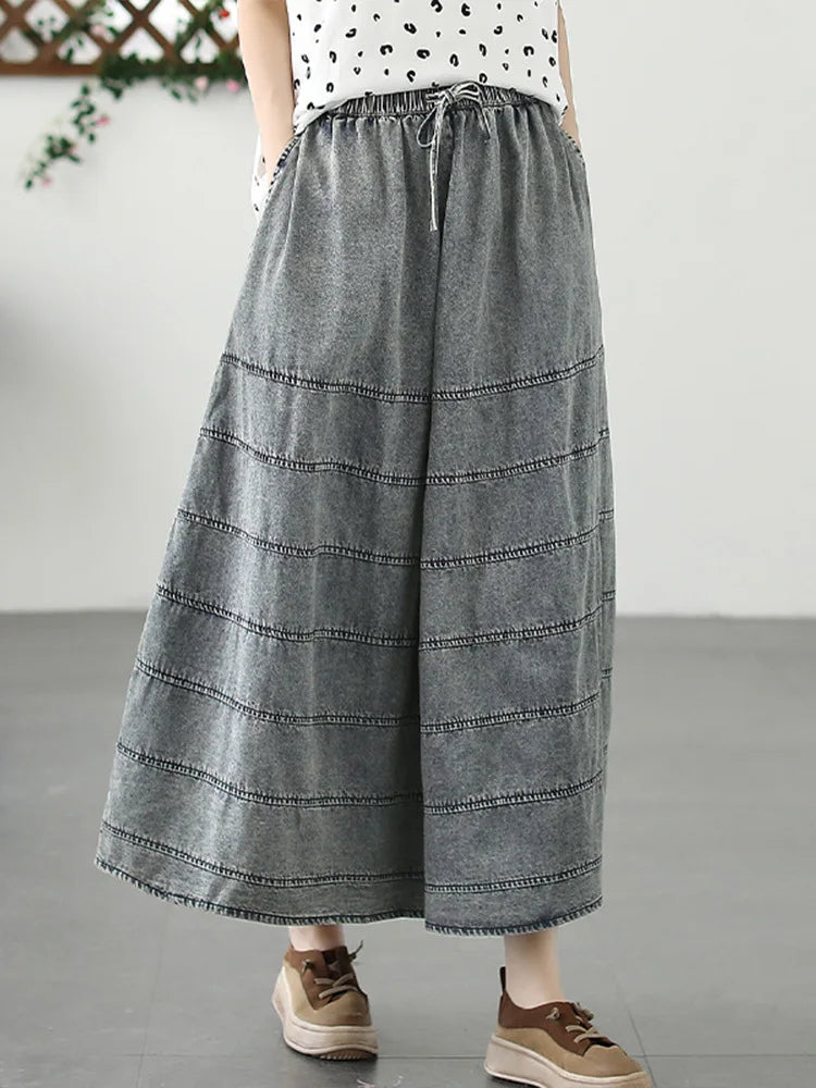 Fashion Vintage Streetwear Summer Fashion Denim Striped Skirts