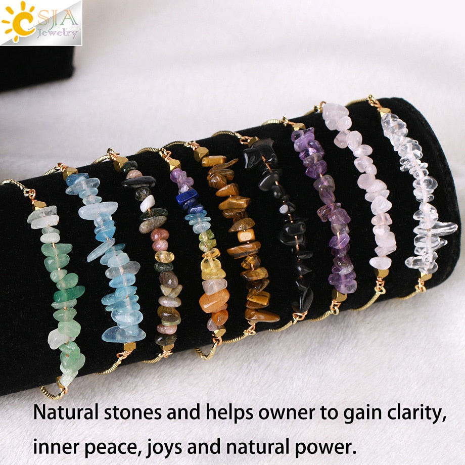 Natural Chip Stone Crystal Stainless Steel Bracelet