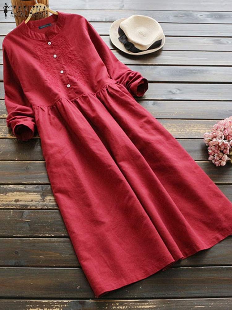 Vintage Embroidery Shirt Dress Casual Long Sleeve Floral