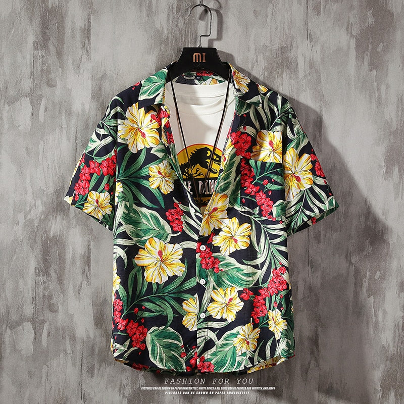 Men's 2 Pieces Set Hawaiian Shirts +Beach Shorts Mens Casual