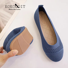 Larger Size Flats Comfortable Knit Ballet Flat Shoes Casual