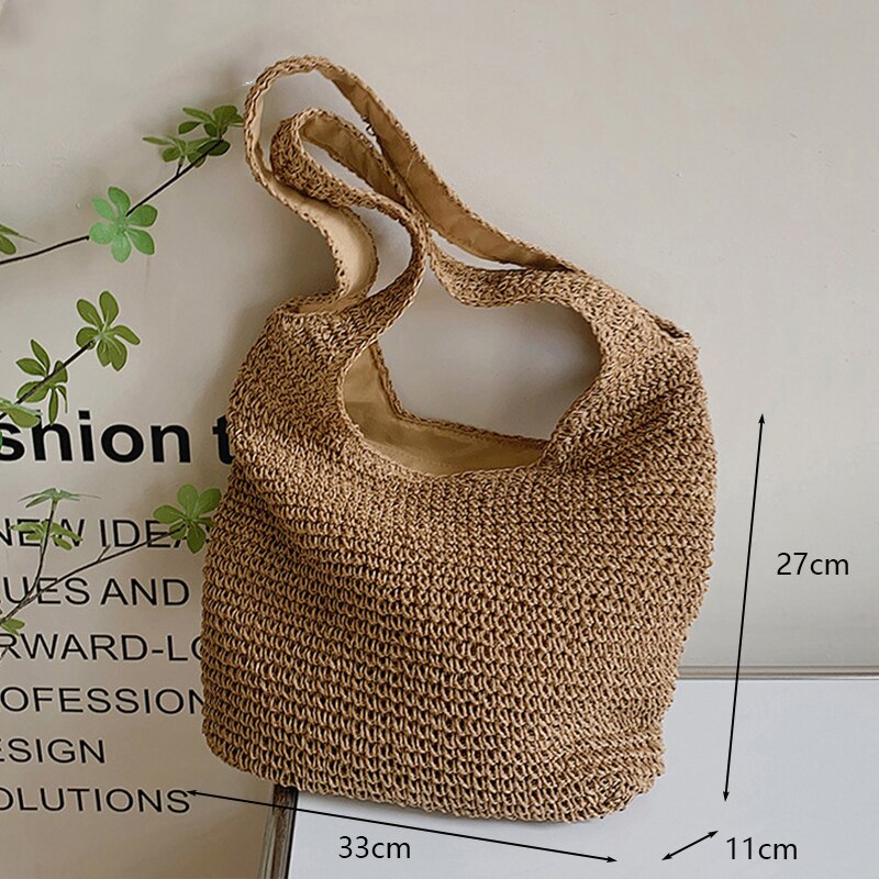 Round Straw Beach Vintage Handmade Woven Shoulder Bag