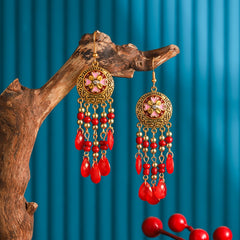 Bohemian Antique Gold Color Long Water Drop Tassel Earrings