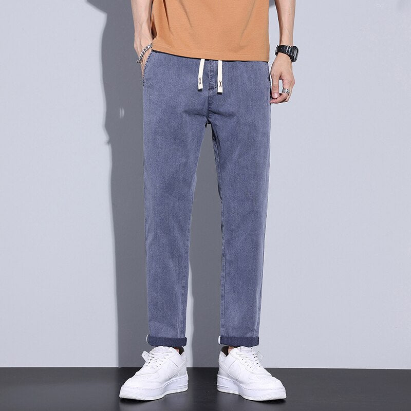 Brand Clothing Summer Casual Pants Men Stretch Elastic Waist Classic