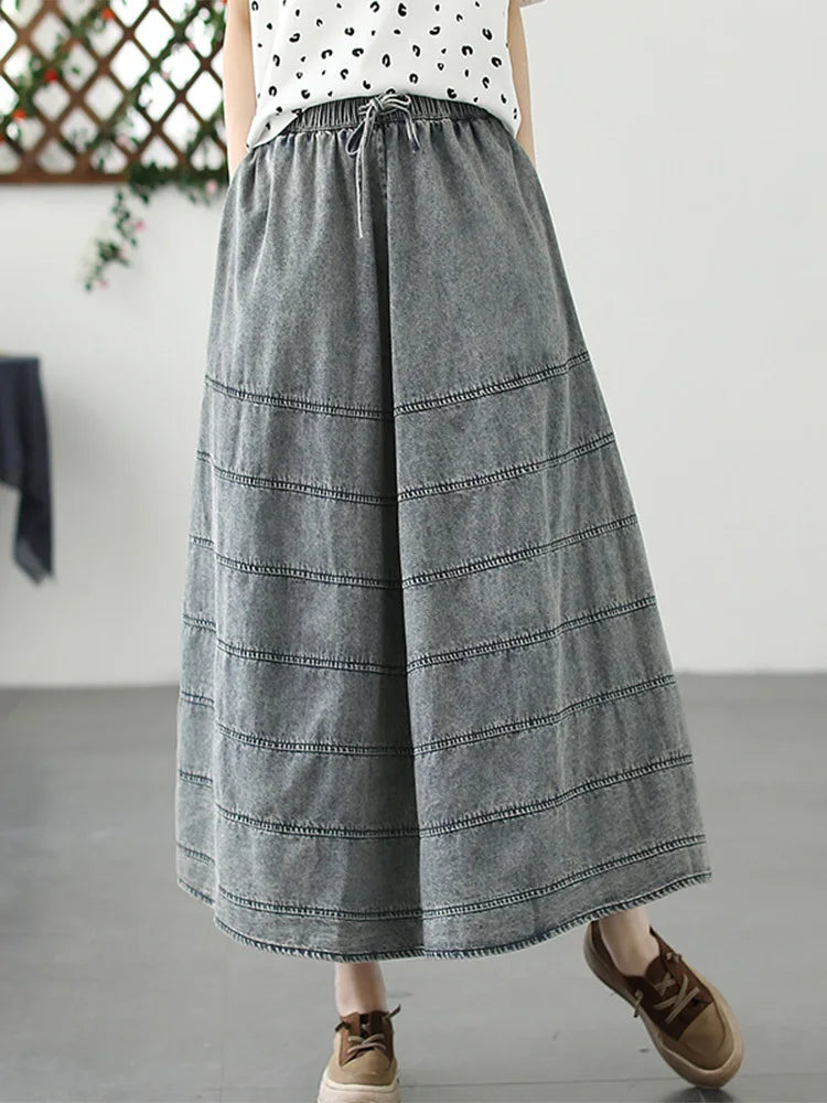 Fashion Vintage Streetwear Summer Fashion Denim Striped Skirts