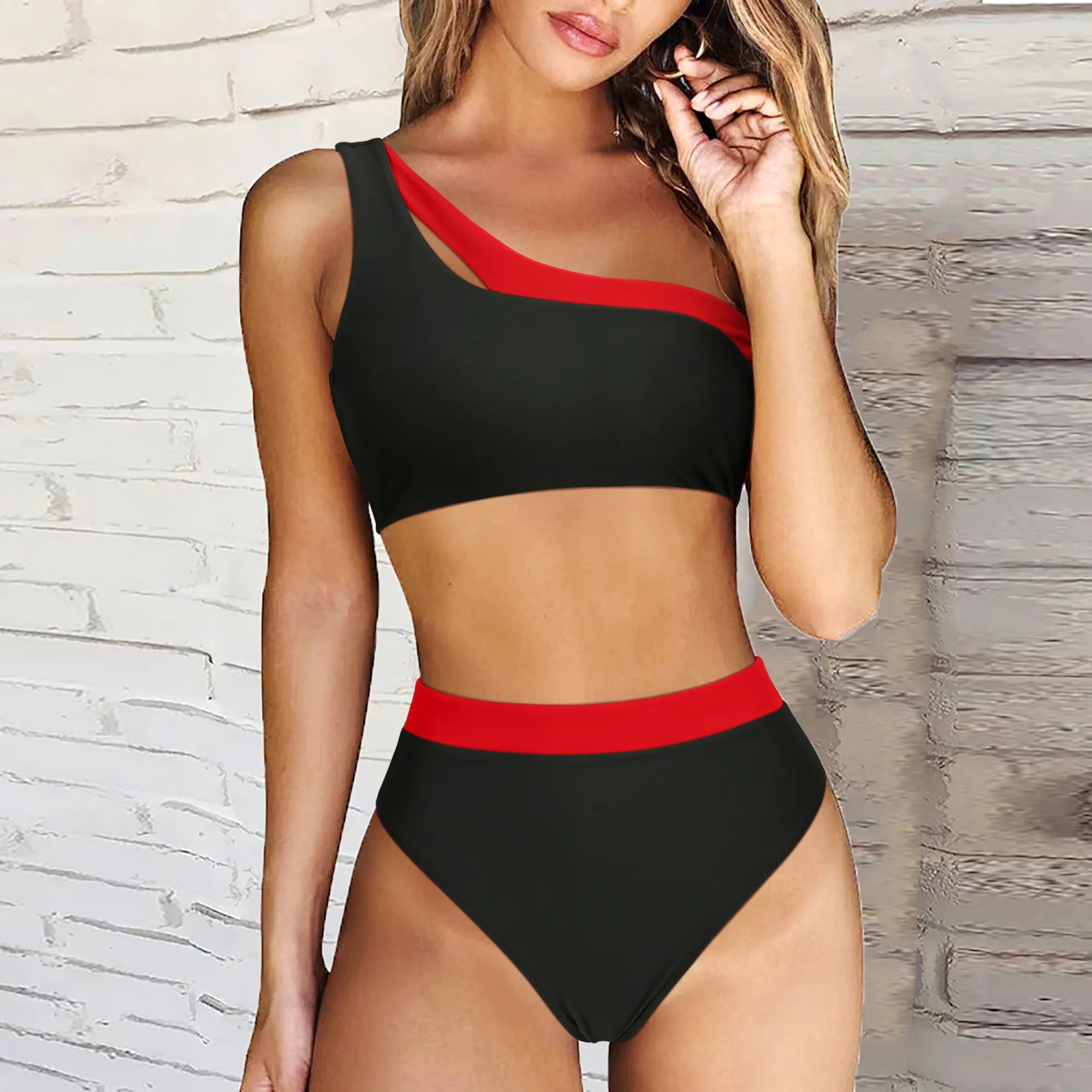 One Shoulder Bikinis Set High Waist Two Pieces