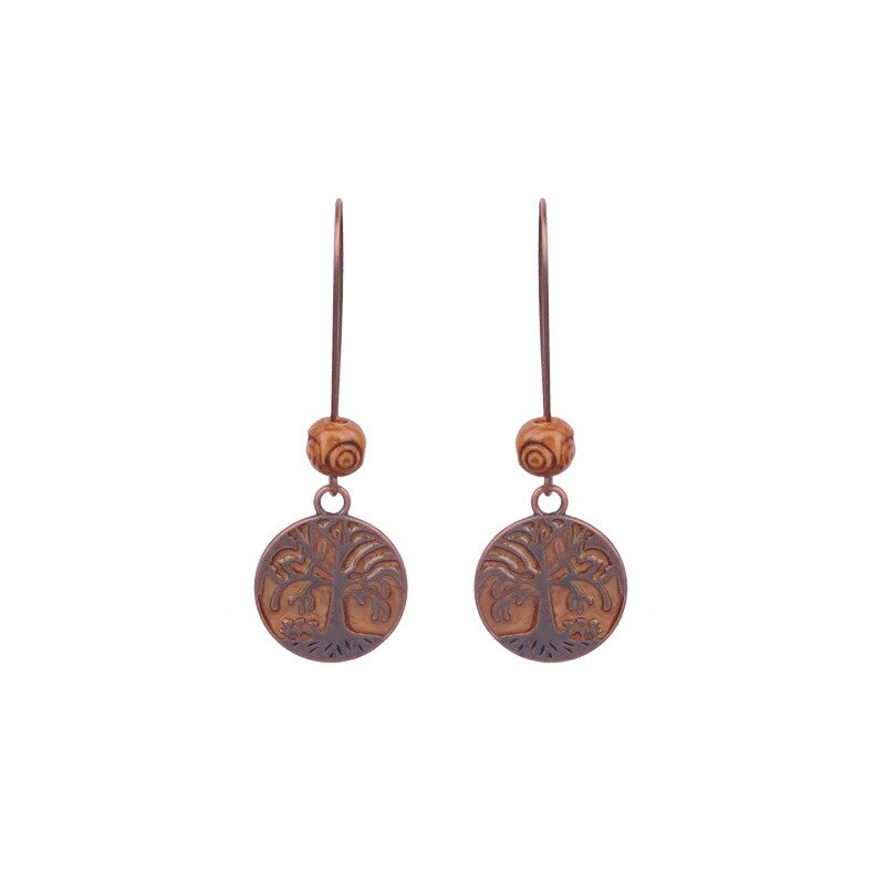 Boho Fashion Big Hoop Circle Round Wooden Beads Tassel Earring Vintage