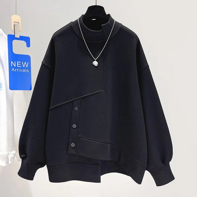 Oversized Streetwear Half High Collar Y2K Irregular Sweatshirt