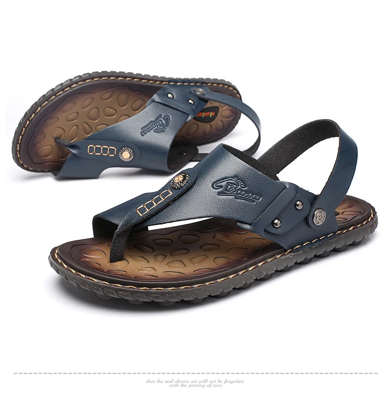 Leather Men Sandals Slip-On Leisure Beach Shoes Fashion