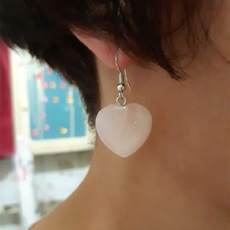 Natural Stone Earrings Heart Pendant Drop Earring