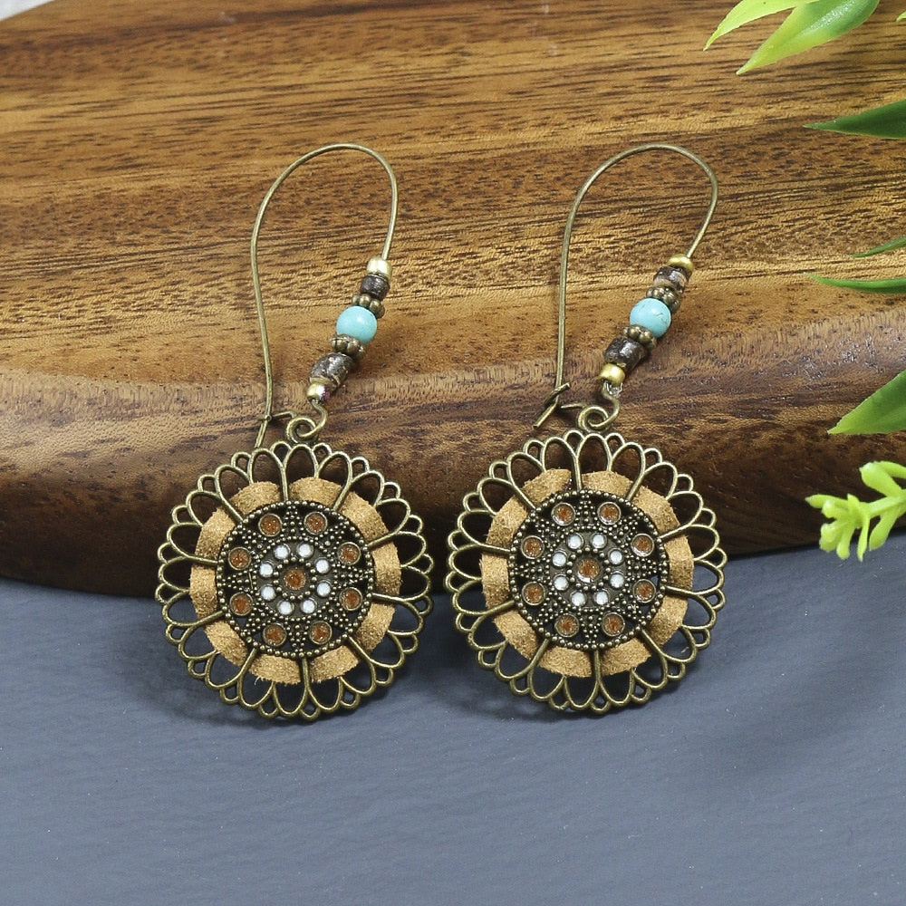 Bohemian Ethnic Brown Tassel Natural Wooden Hanging Earrings