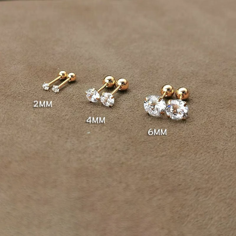 1 piece Stainless steel 4 Prong Zircon Ear Studs Earrings