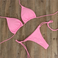 Summer Swimwear Bikini Set Bra Tie Side Beach