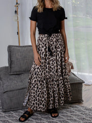 Vintage chic Hippie Leopard print Elastic Waist Split Bohemian skirt