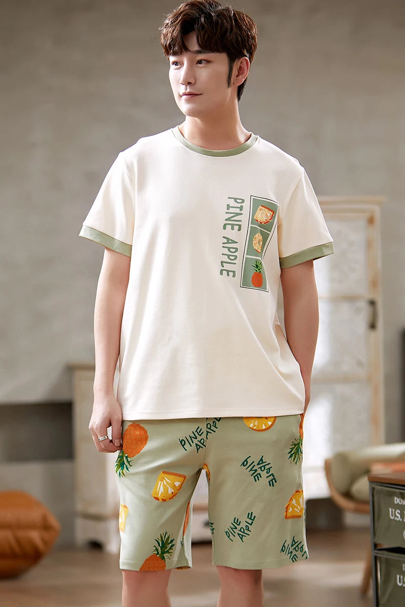 Mens Pajamas Casual Short Tops Lattice Short Pants