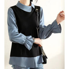 Style Collar Office Lady Two Piece Elegant Pullover Top