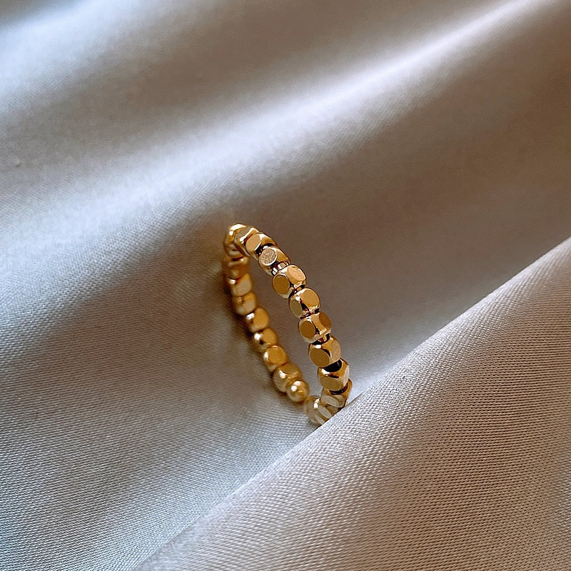 Simple Polygon Small Particle String Gold Color Open Rings