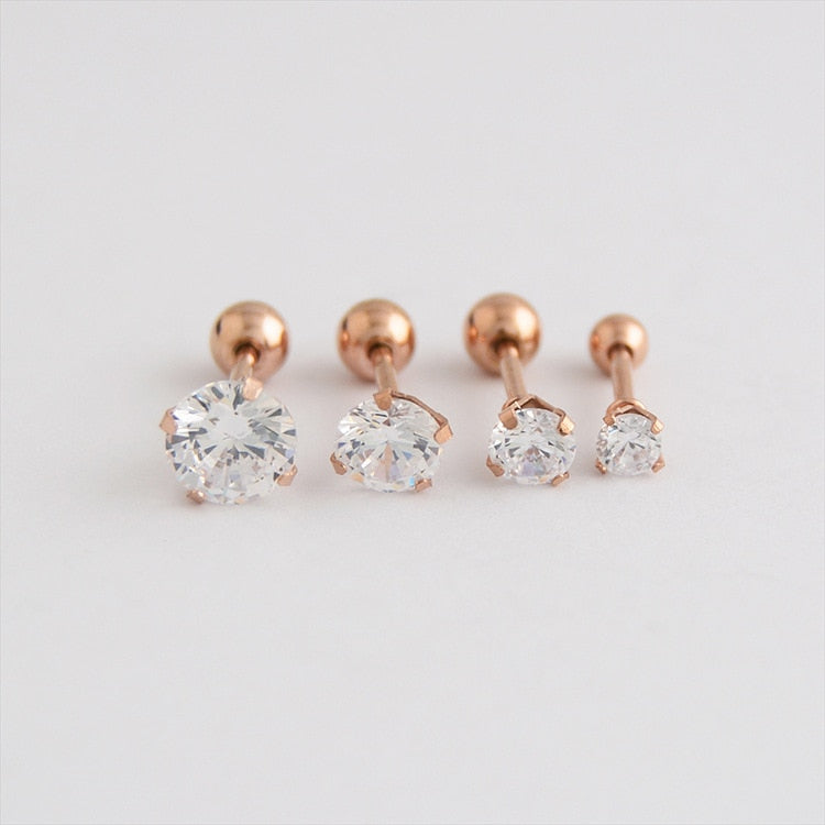 1 piece Stainless steel 4 Prong Zircon Ear Studs Earrings