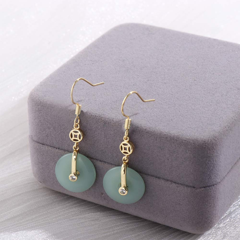 1Pair Peace Buckle Green Jade Earrings