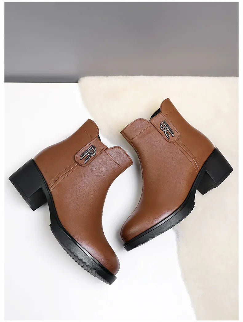 Women Snow Genuine Leather Large Size Ankle Boots