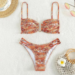 Floral Print Smocked Cut Out Bikinis Set