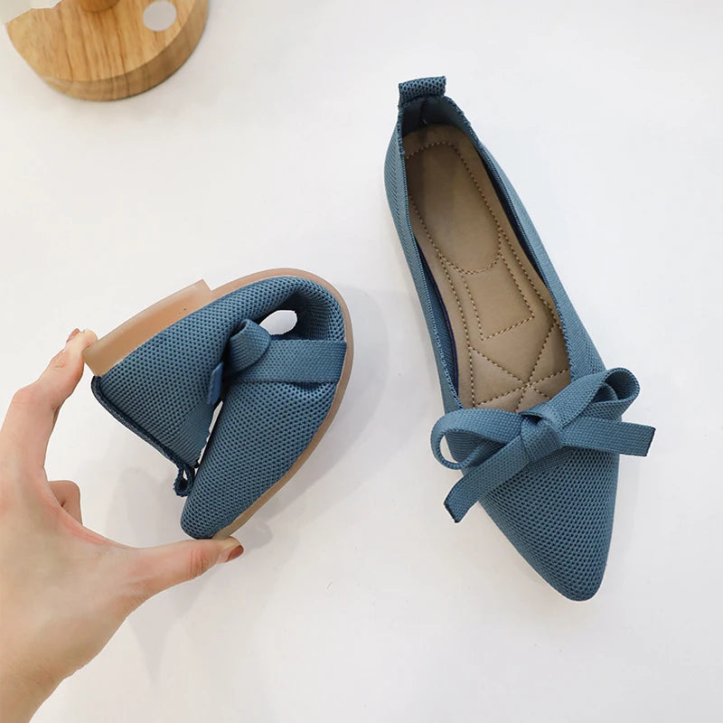 Butterfly Knot Women Flats Shoes Loafers Boat Shoes Pointed Toe