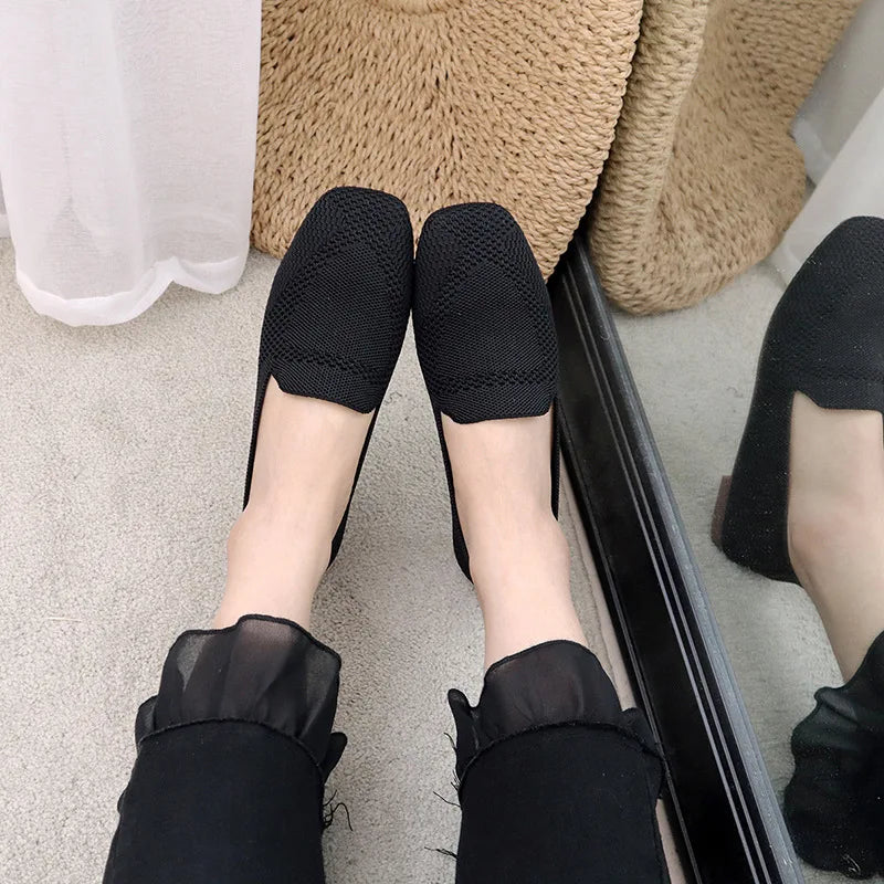 Women's Knitted Flat Shoes Comfort Loafers Slip On Casual