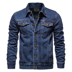 Men Solid Lapel Denim Jackets Fashion Slim Fit Casual