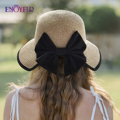 Summer Sun Straw Hats for Women Ribbon Bow Beach Fashion