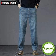 Men's Thick Straight-leg Lyocell Fabric Jeans Retro Denim Pants Classic