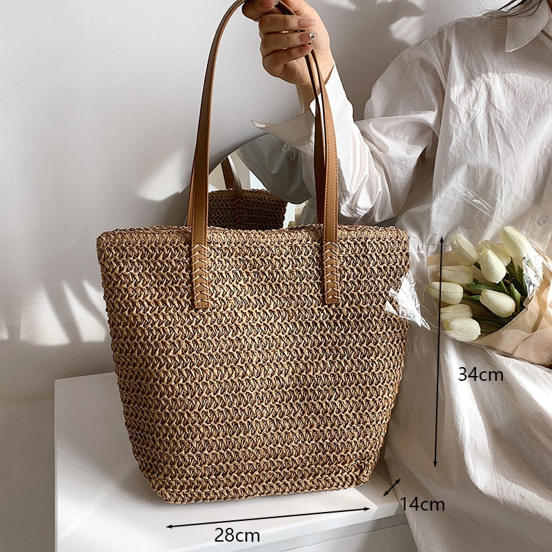 Round Straw Beach Vintage Handmade Woven Shoulder Bag