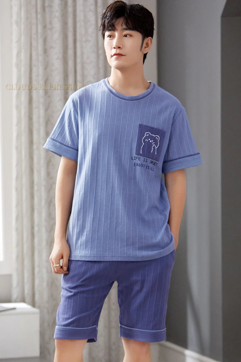 Mens Pajamas Casual Short Tops Lattice Short Pants