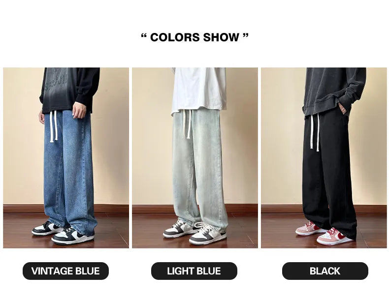 Streetwear Men's Elastic Waist Wide Leg Baggy Jeans