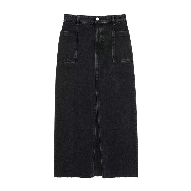 Denim Long Skirts for Women Blue High Waist Skirts