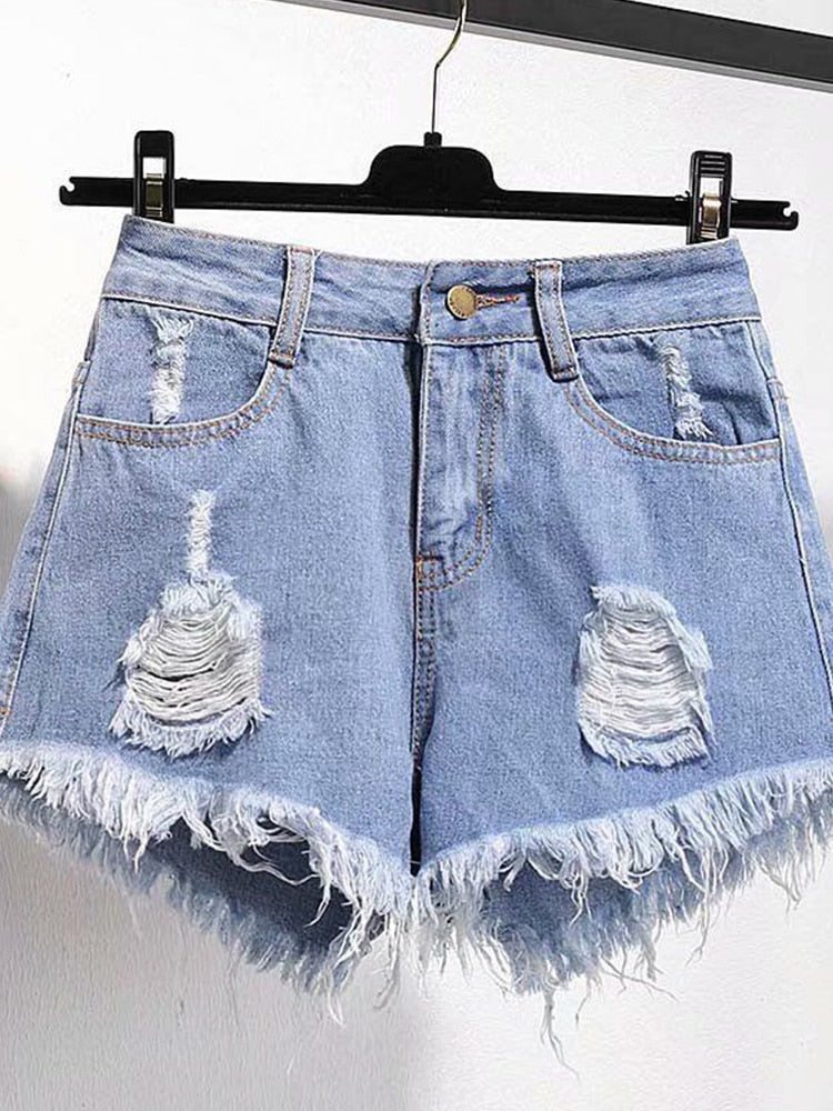 Casual High Waist Denim Ripped jeans Short