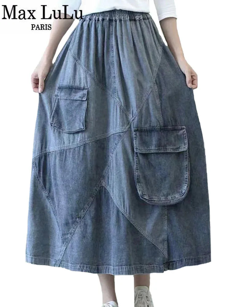 Fashion Clothes Loose Vintage Elastic High Waist Denim Skirts