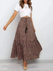 Vintage chic Hippie Leopard print Elastic Waist Split Bohemian skirt