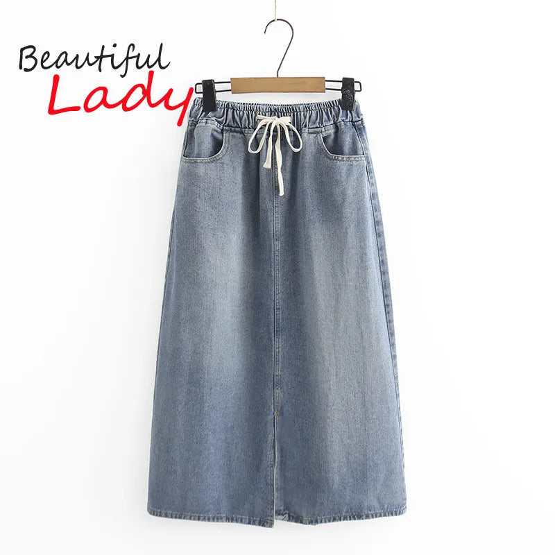 Woman XL-4XL Large Size A-Line Denim Skirt Mid-length