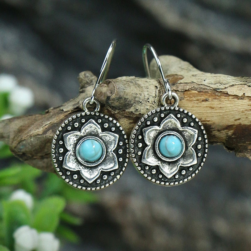 Classic Ethnic Turquoises Water Drop Earrings Bohemian Vintage Jewelry