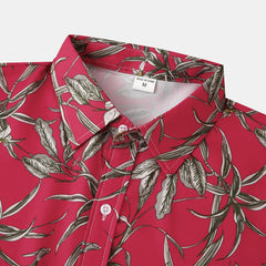 Red Floral Hawaiian Shirt Men Short Sleeve Button Down