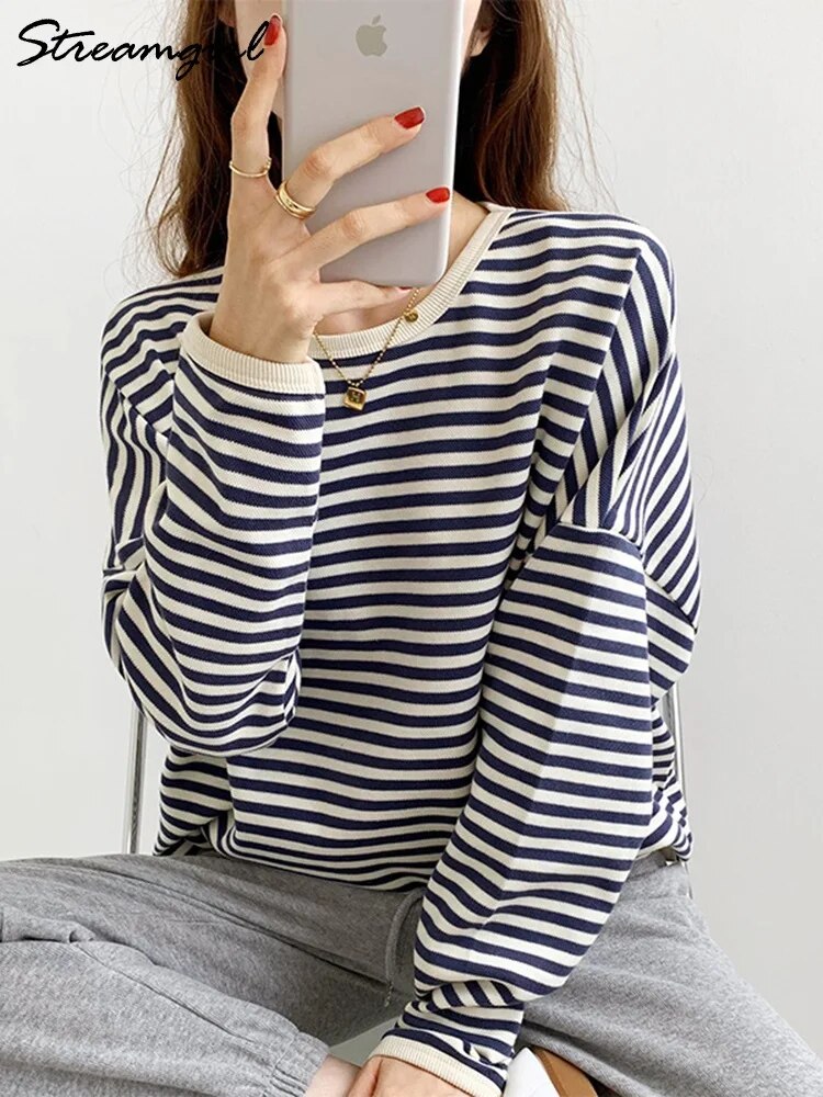 Striped Oversized Sweatshirts For Women Pullover