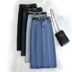 Denim Skirt A Line High Waist Loose Split  Chic Casual Streetwear