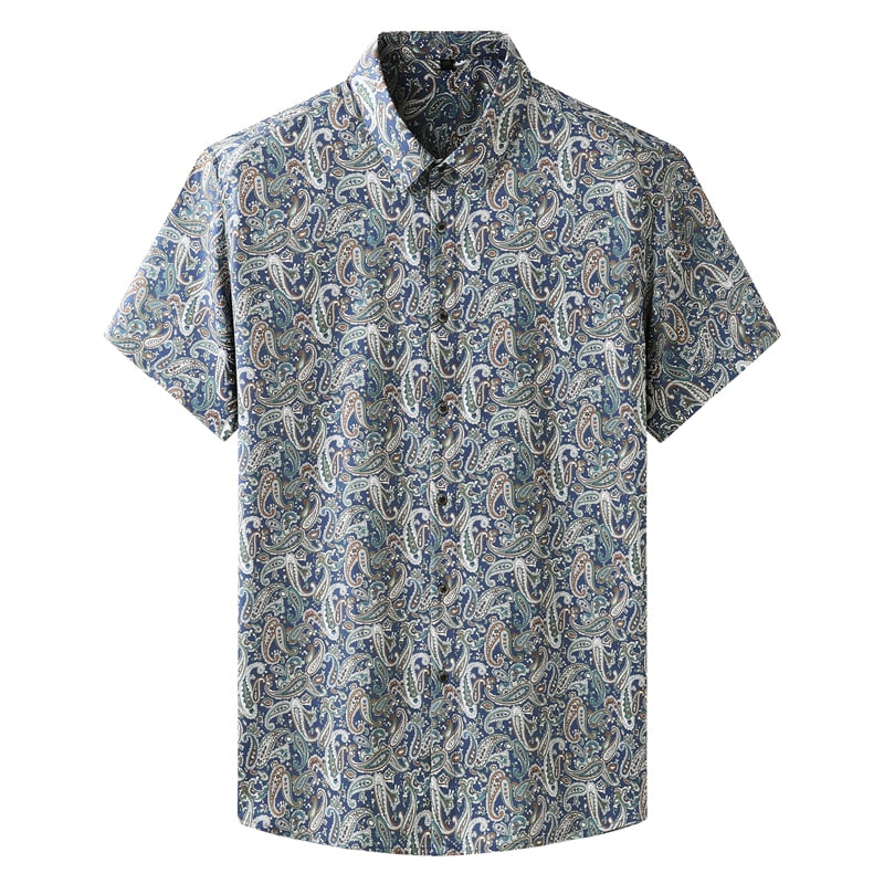 Casual Short Shirt Classic Print Lightweight Stretch Shirt