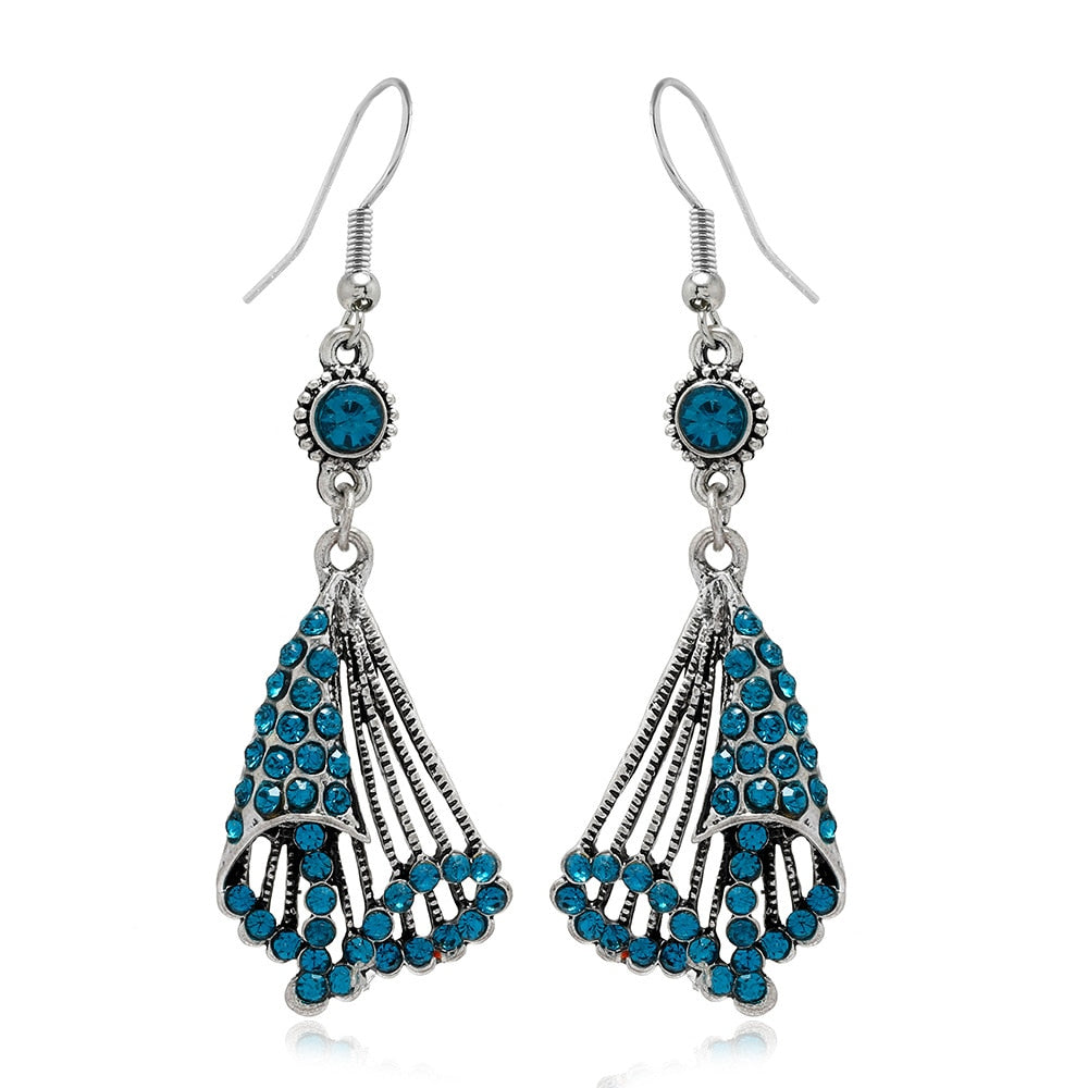 Bohemian Ethnic Long Blue Acrylic Crystal Water Drop Earrings Retro