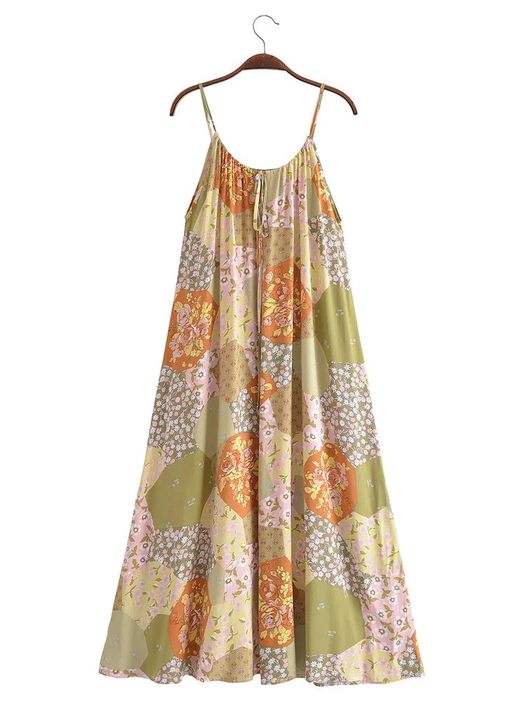 BOHO Orange Geometric Flower Print Dress