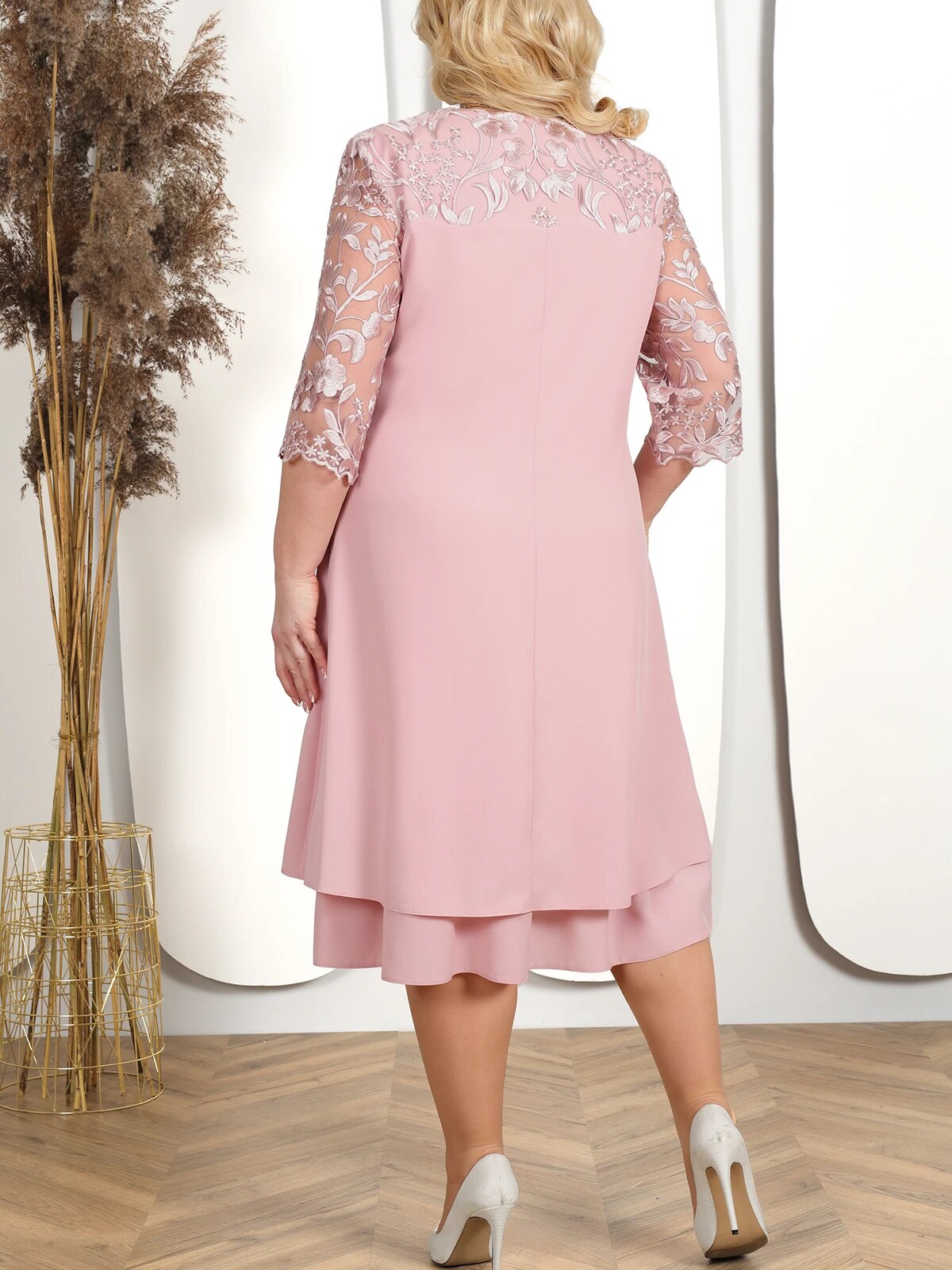 Plus Size Summer Dress Elegant Embroidery Chiffon